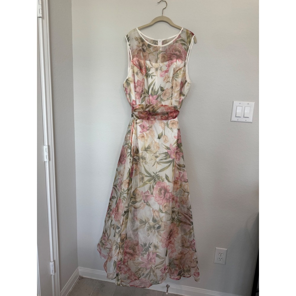 Eliza J Floral Sleeveless Maxi Dress Pink Cream Plus Size 22W Wedding Guest 0603